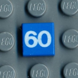 3070bpb003-7G Tegel 1x1 met cijfer 60 blauw gebruikt *5T01-03