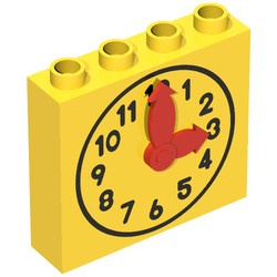 4145c01pb01-3G DUPLO steen 1x4x3 klok met beweegbare wijzers geel gebruikt *