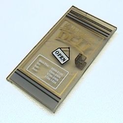bb0003pb02-13G Deur 1x4x6 met Ari's Village Deli transparant bruin (naam was: trans ZWART) gebruikt *5S045