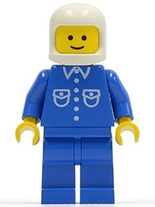 but017G Man, blauw overhemd met zakken en knopen, witte helm (klassiek), blauwe benen gebruikt *0M0000