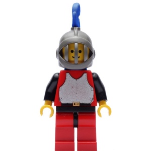 cas192G Chain Mail - Rood shirt met zwarte armen, grill helm, blauwe pluim, blauwe cape gebruikt *0M0000