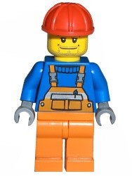 cty0011G Bouwvakker- blauw met oranje overall, rode constructiehelm gebruikt *0M0000