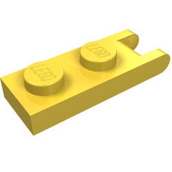 hngpltD-3G Scharnierplaat 1x2 - 2 vingers aan uiteinde (oudste type) geel gebruikt *1D0000