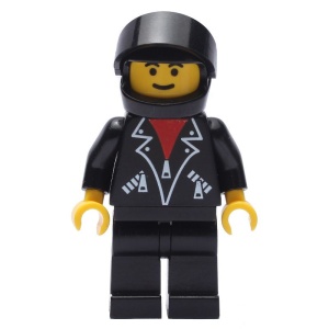 lea005G Leren jas met ritssluiting - Zwarte benen, helm en vizier gebruikt *0M0000