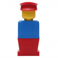 old015G Legoland Oude type minifig - Blauw lijf, rode benen, rode platte pet gebruikt *0M0000