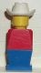 old043G Legoland Oude type minifig - rode lijf, blauw benen, witte Cowboy hoed gebruikt *0M0000