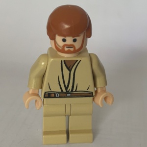 sw0162G Star Wars:Obi-Wan Kenobi, Tan benen, Light Flesh Head with Headset (set 7661) gebruikt *0M0000