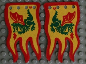 x376px1a-3G Vlag 8x5 geel met rode rand en groen draak (Tweezijdig)(canvas) geel gebruikt *5K000