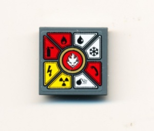 11203pb009-85G Tegel 2x2 omgekeerd met witte leeuw en 8 danger symbolen (Sticker) grijs, donker (blauwachtig) gebruikt *5t06-01