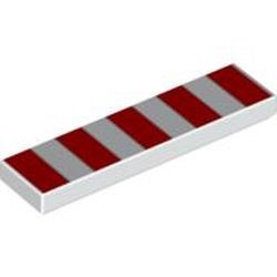 2431p79-1G Tegel 1x4 met 5 rode strepen wit gebruikt *5t04-01
