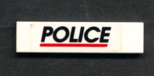 2431pb038-1G Tegel 1x4 Police met rode streep (Sticker) wit gebruikt *5t04-02