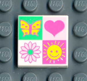 3068pb50-1G Tegel 2x2 zon, bloem, vlinder en hart wit gebruikt *5T05-15