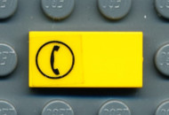 3069bpb0042-3G Tegel 1x2 met telefoon in cirkel (Sticker) geel gebruikt *5T02-09