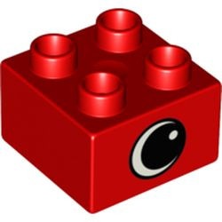 3437pe1-5G DUPLO steen 2x2 oog beide zijdes met witte punt rood gebruikt *
