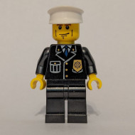 cty0095G Politie- Witte pet, pak met blauwe das en embleem, zwarte benen gebruikt *0M0000