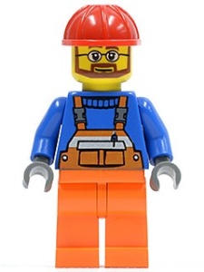 cty0096G Bouwvakker- Rode helm, oranje overall en broek, blauw hemd gebruikt *0M0000
