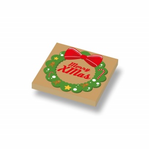 CUS3047 Tegel 2x2 Kerstkrans met Merry Christmas crème,donker NIEUW *0A000