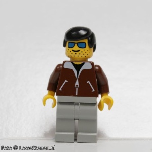jbr009G Bruine jas - Light Gray benen, Black Male Hair, blauw SunGlases gebruikt *0M0000