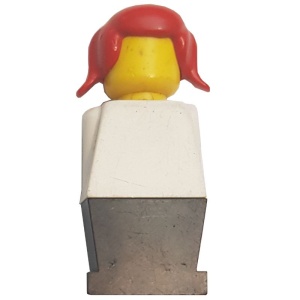 old036G Legoland Oude type minifig - witte lijf, Zwart benen, rode Pigtails Hair gebruikt *0M0000
