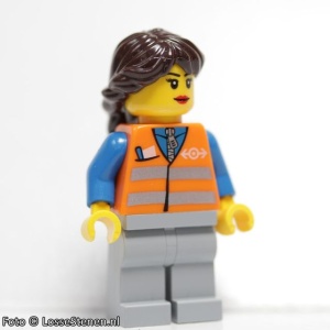 trn233 Vrouwelijke spoorwegwerker, oranje vest, lichtblauwgrijze benen NIEUW *0M0000