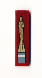 2431pb179-59G Tegel 1x4 met gouden troffee (Sticker) rood, donker gebruikt *5t04-12