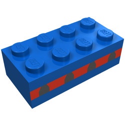 3001oldpb01-7G Steen 2x4 met 4 ramen in dunne rode streep blauw gebruikt *5V12-07