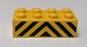 3001pb014-3G Steen 2x4 met gele en zwarte gevarenstrepen (Sticker) geel gebruikt *5V12-04