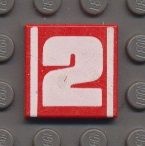 3068bpb0006-5G Tegel 2x2 cijfer 2 rood gebruikt *5T05-25