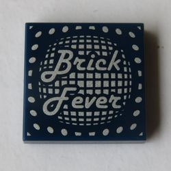 3068bpb0341-63G Tegel 2x2 met opdruk Brick Fever blauw, donker gebruikt *5T05-26
