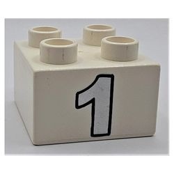 3437pb023-1G DUPLO steen 2x2 zilveren nummer 1 wit gebruikt *