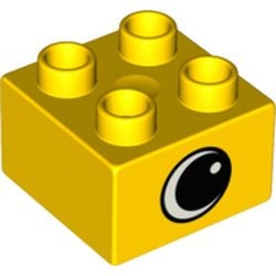 3437pe1-3G DUPLO steen 2x2 oog beide zijdes met witte punt geel gebruikt *