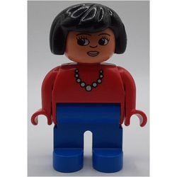 4555pb124G Duplo, vrouw met rode top en blauwe broek gebruikt *
