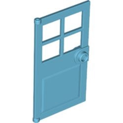 60623-156 Deur 1x4x6 met 4 raampjes, deurknop voor in frame blauw, middenazuur NIEUW *1L234