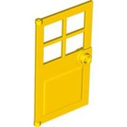 60623-3G Deur 1x4x6 met 4 raampjes, deurknop voor in frame geel gebruikt *1L0000