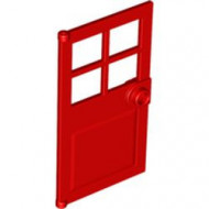 60623-5 Deur 1x4x6 met 4 raampjes, deurknop voor in frame rood NIEUW *1L234
