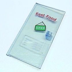 bb0003pb03-74G Deur 1x4x6 met 'Fast Food' transparant middenblauw gebruikt *5S004