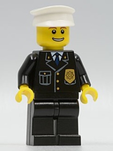 cty0098 Politie- witte pet, lach met tanden, zwart pak met logo NIEUW *0M0000