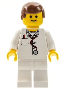 doc025G Dokter- Stethoscoop en thermometer, witte benen, roodbruin haar gebruikt *0M0000
