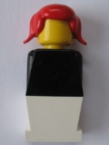 old050G Legoland Oude type minifig - Zwart lijf, witte benen, zwart haar met staartjes gebruikt *0M0000
