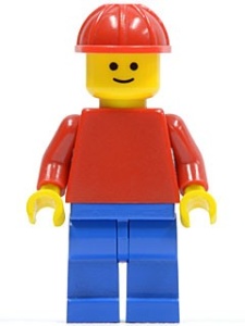 pln026G Effen rode Torso met rode armen, blauw benen, rode veiligheidshelm gebruikt *0M0000