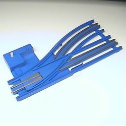 sw12v1left-7G Trein, Rails 12V handwissel met electrische geleiding links blauw gebruikt *
