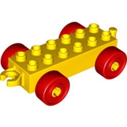 2312c02-3G DUPLO Autobasis met rode wielen en open clip geel gebruikt *