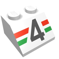 3039pb006-1G Dakpan bedrukt 45 2x2 met zwarte 4 en rood-groene streep wit gebruikt *5R000