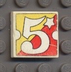 3068pb34-1G Tegel 2x2 Cijfer 5 rood en geel wit gebruikt *5T05-15