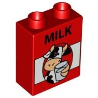 4066pb277-5G DUPLO steen 1x2x2 Koe met glasmelk rood gebruikt *