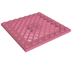 4151-47G Platte plaat 8x8 met rooster ZONDER gat in midden roze, donker gebruikt *3D0000