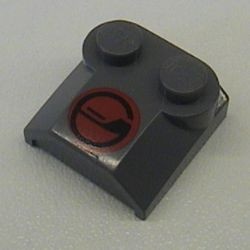 41855pb07-85G Dakpan rond 2x2x2/3 twee noppen, lip einde met rode/zwarte cirkel grijs, donker (blauwachtig) gebruikt *5R000