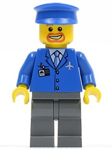 air038G Airport - Blauw pak, bruine baard en snor rond mond, blauwe pet gebruikt *0M0000