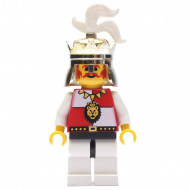 cas059G Royal Knights - Koning, witte pluim, kroon, rode snor/bakkebaard, wit/rood leeuw pak, zwarte heupen witte benen gebruikt *0M0000