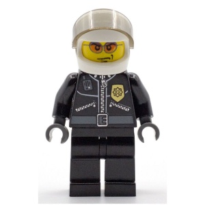 cty0102G Politie - leren jas, witte helm, zonnebril gebruikt *0M0000